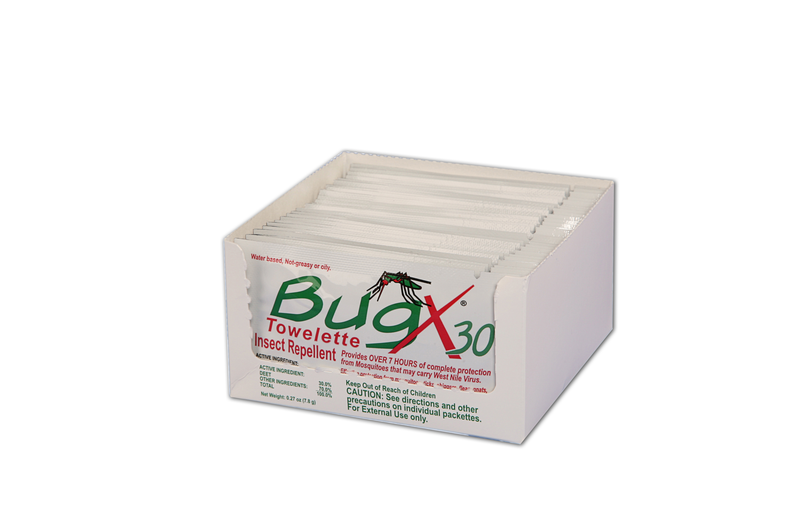 BugX 30 Insect Repellent Towelettes – 25/Box | 30% DEET, Long-Lasting Protection, Individually Wrapped