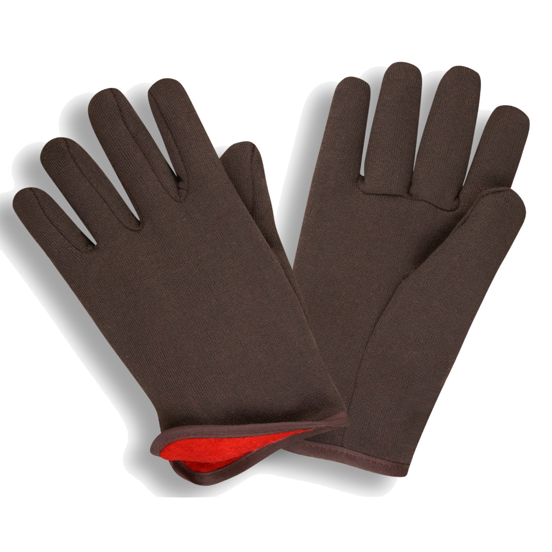 1600 Brown Jersey Gloves, Heavyweight, Lined Fleece - Size Large