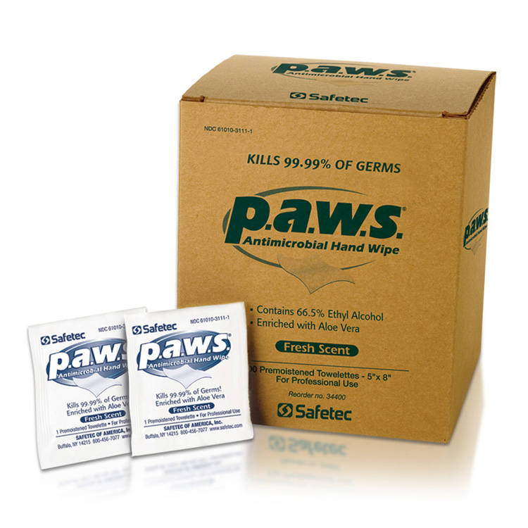 p.a.w.s.® Antimicrobial Hand Wipes, Individual towelettes - Box of 100