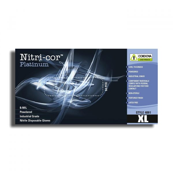 4091 Nitri-Cor Platinum™, Disposable Food Service Nitrile Gloves, Powdered, 8 mil., Blue - Size Small