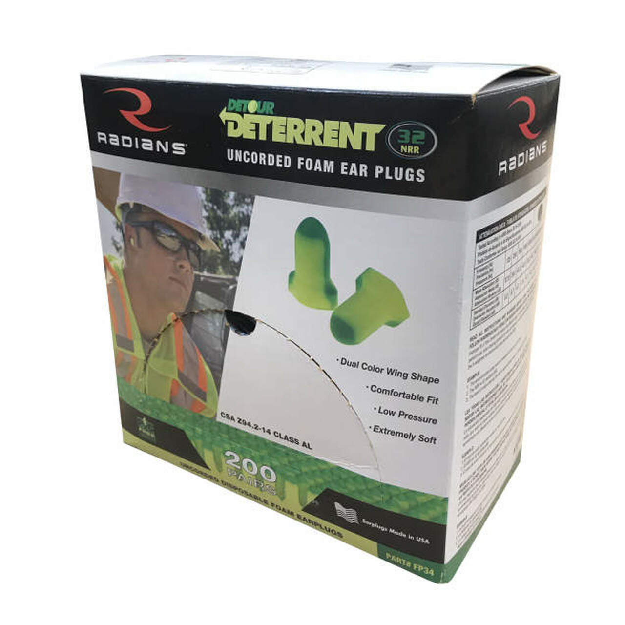 Radians Deterrent® FP34 Earplugs NRR32, Uncorded - Box of 200 Pairs