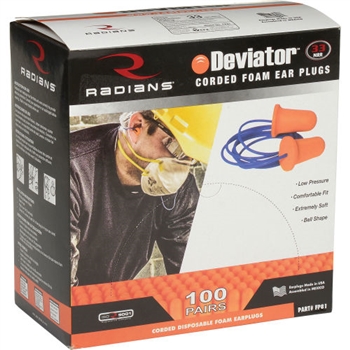 Radians Deviator® FP81 Earplugs NRR33, Corded - Box of 100 Pairs