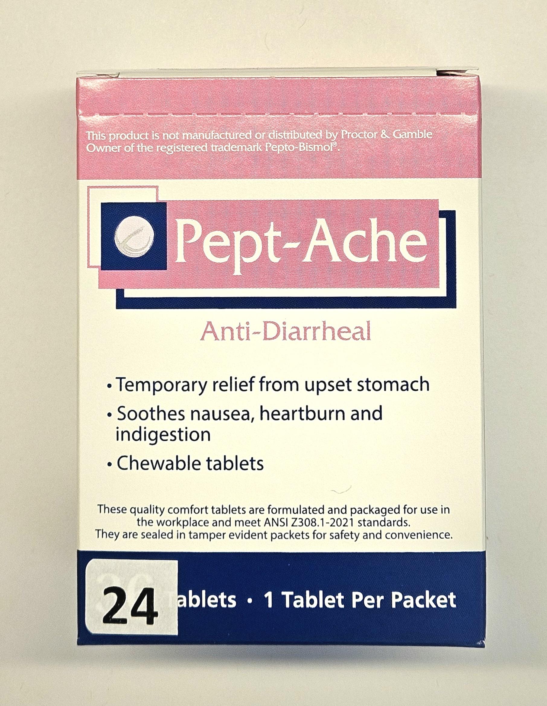 Pept-Ache Anti-Diarrheal Chewables - Box of 24 (Compare to Pepto-Bismol®)