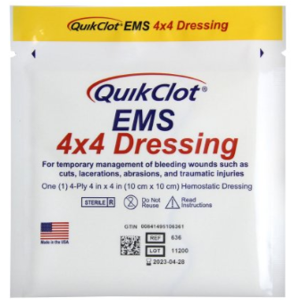 Quikclot EMS 4” x 4” Hemostatic Dressing
