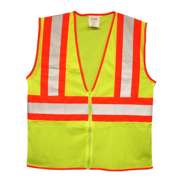 Safety Vest, Lime with Two Tone/Contrasting Reflective Tape, ANSI Class 2 - Size Medium