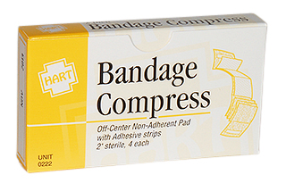 Bandage Compress, 2” Off Center non-adherent pad with tape - 4/Unit