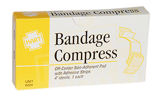 Bandage Compress, 4” Off Center non-adherent pad with tape - 1/Unit