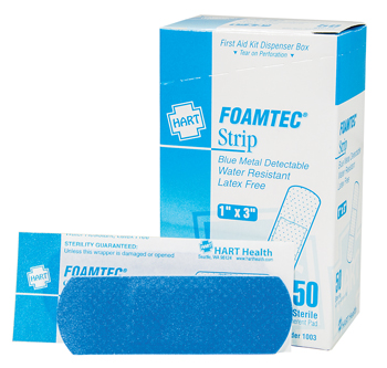 Strip, Foamtec Blue Metal Detectable 1” x 3” Adhesive Bandage (50/bx)